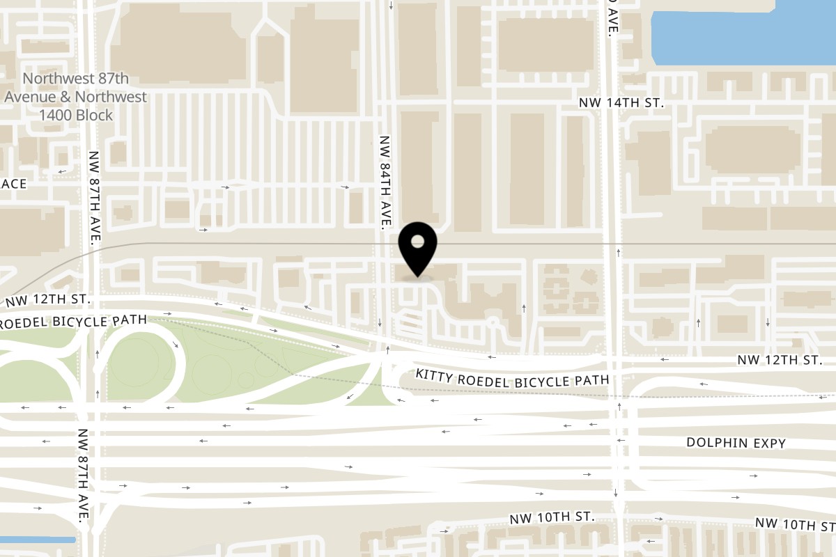 Map showing the location of Sushi Jungle on 8373 NW 12th St in Doral